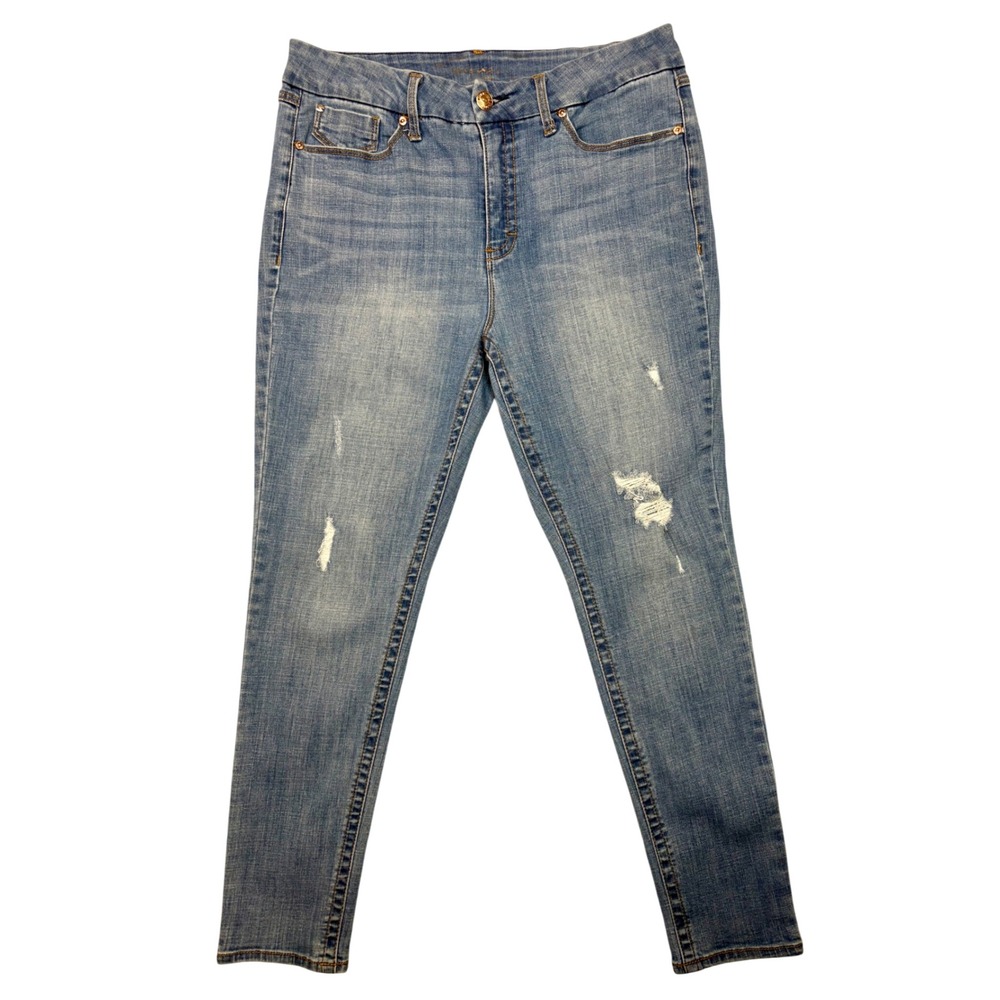 Seven7 Women Medium Wash Distressed High Rise Skinny Jeans Size 16 - Picture 3 of 15